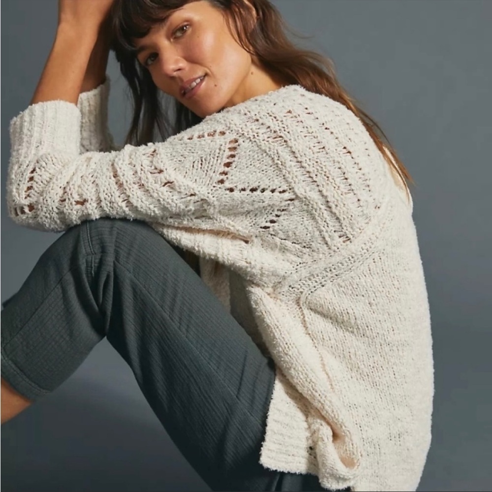 Anthropologie Pilcro Luna Pointelle Cream Pullover Tunic Sweater cable knit XS